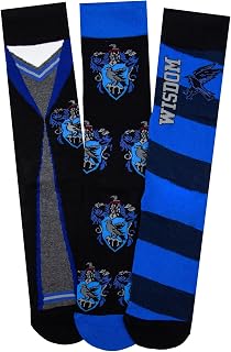 Harry Potter Ravenclaw Socks 3-Pack, Blue Mix, House Crest, Adult S/M | Casual Crew Socks, Wizarding World Merchandise, Gift for Harry Potter Fans