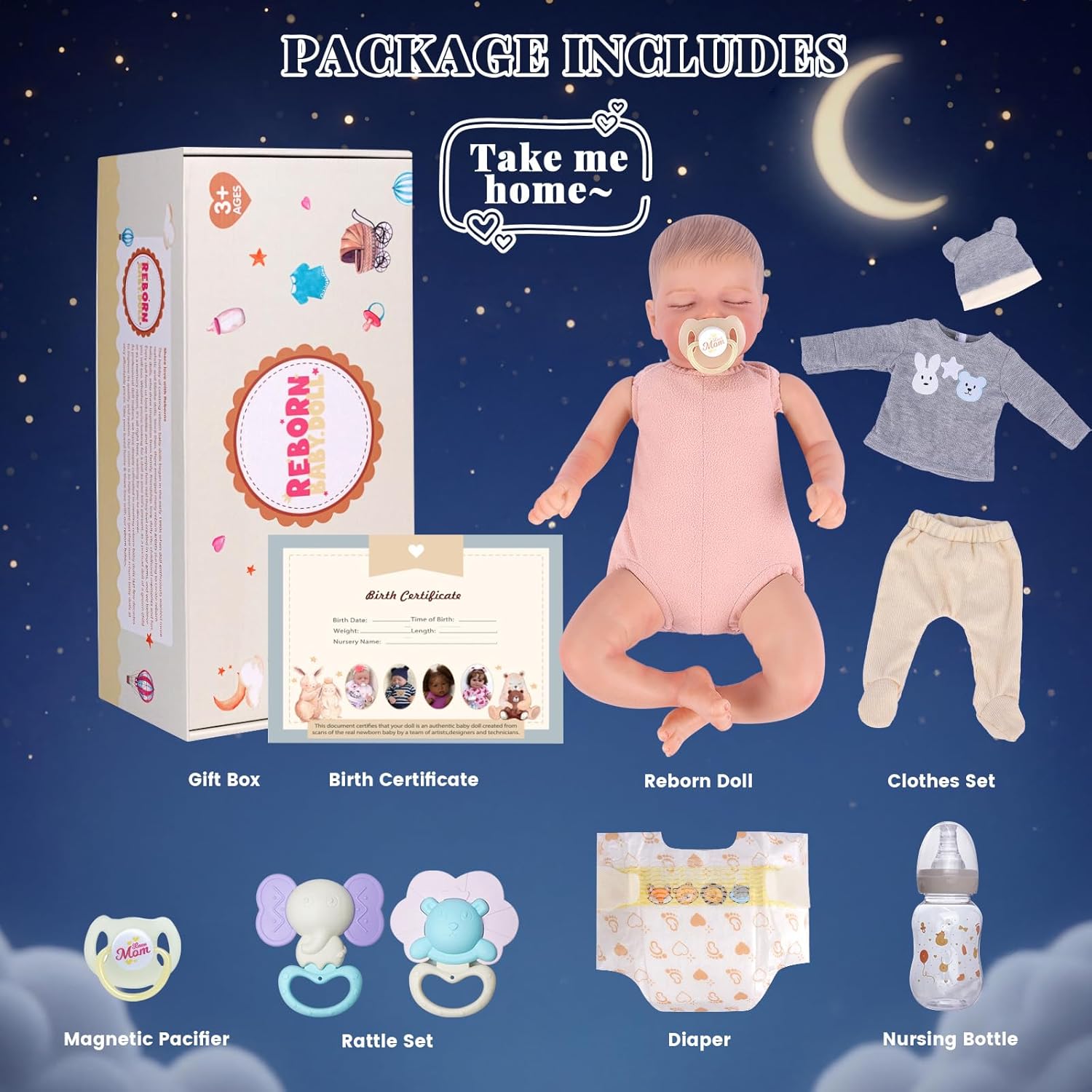 BABESIDE Reborn Baby Dolls Boy – 20 Inch Closed-Eye Realistic Baby Doll, Sleeping Newborn Doll with Accessories for Kids Age 3+, Pretend Play and Collection