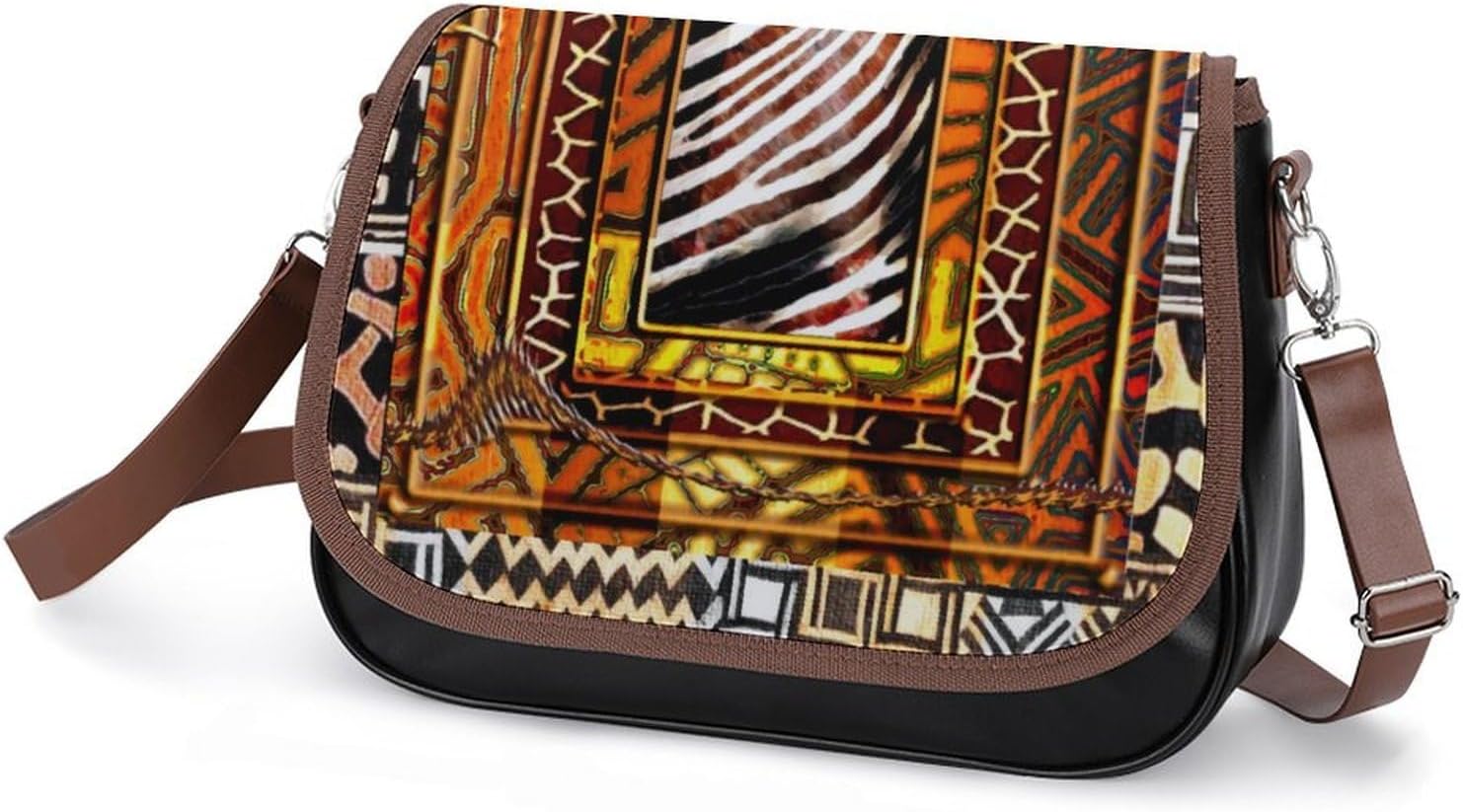Afrocentric Pattern Print 1Women's Faux Leather Crossbody Bag, Waterproof Wrinkle-Resistant Shoulder Bag with Detachable Strap, Large Capacity Casual Handbag, Fashion Daily Purse for Shopping Work Da