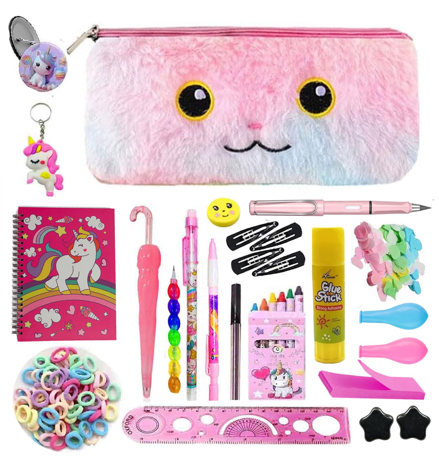 20pcs Jumbo Stationery Kit for Kids, Unicorn Theme Stationery Set, All Stationery for Girls Unicorn Pencil Pouch with Diary, Pens, Pencils, Magnet, Notes Etc Birthday Return Gift Party Favors (multi)-image-49