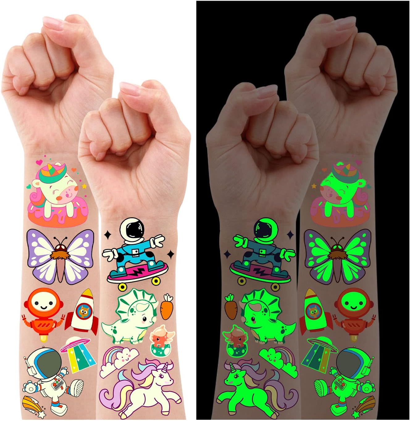 Leesgel Party Bag Fillers for Kids 380 Styles(30 Sheets) Luminous Temporary Tattoos Stickers for Children Birthday Party Favours Girls Boys Toys Games Stuff Supplies Decorations