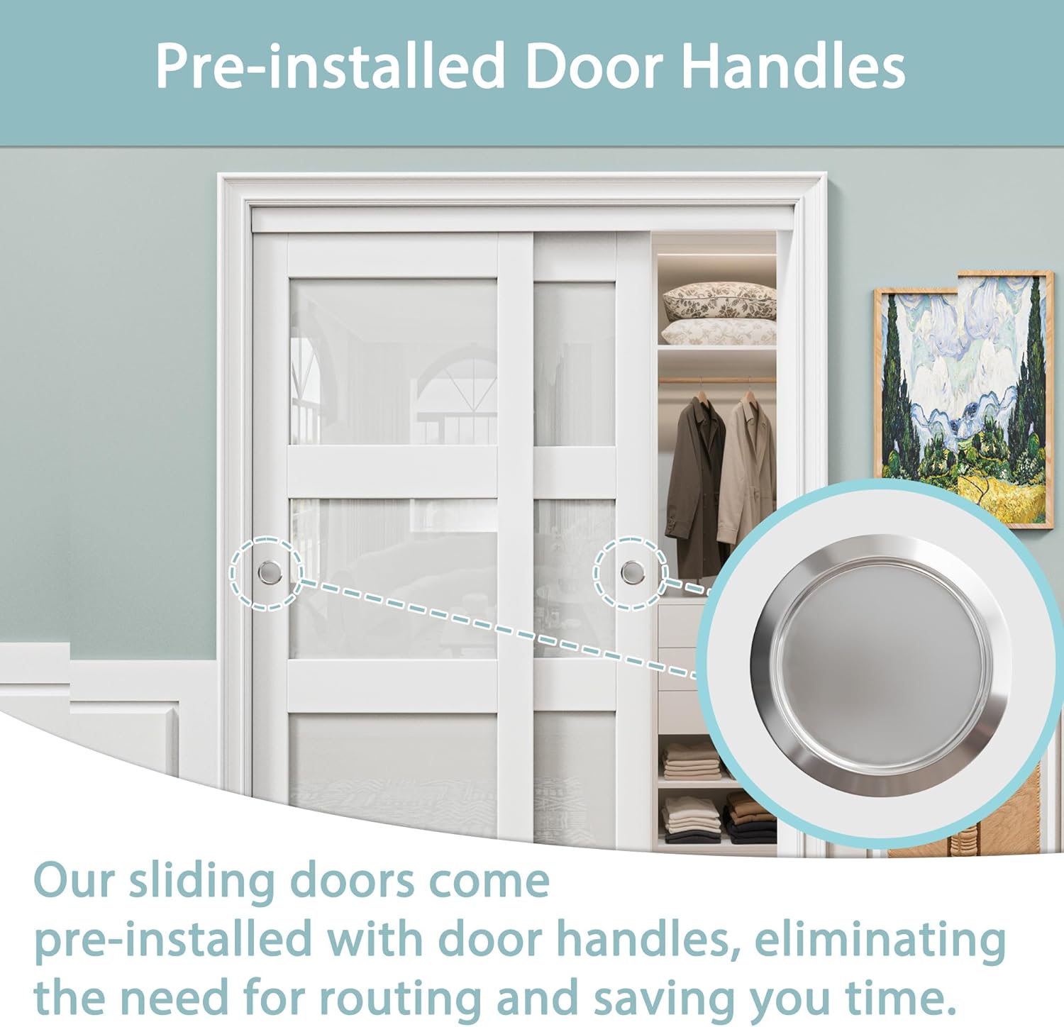 Sliding Closet Door 72"x80", 3-Panel Solid Core Bypass Door with Hardware Kit & Floor Guide & Handles, Paintable Pre-Drilled MDF Doors Slab for Bedroom, Need to Assemble, Primed
