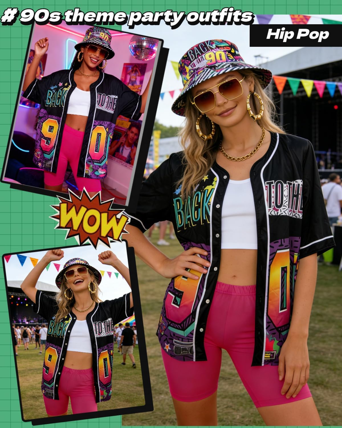 80s 90s Outfit for Women 90s Themed Party Outfits Baseball Jersey Shirts Hippop Clothes 80s Costume Accesories - Image 4