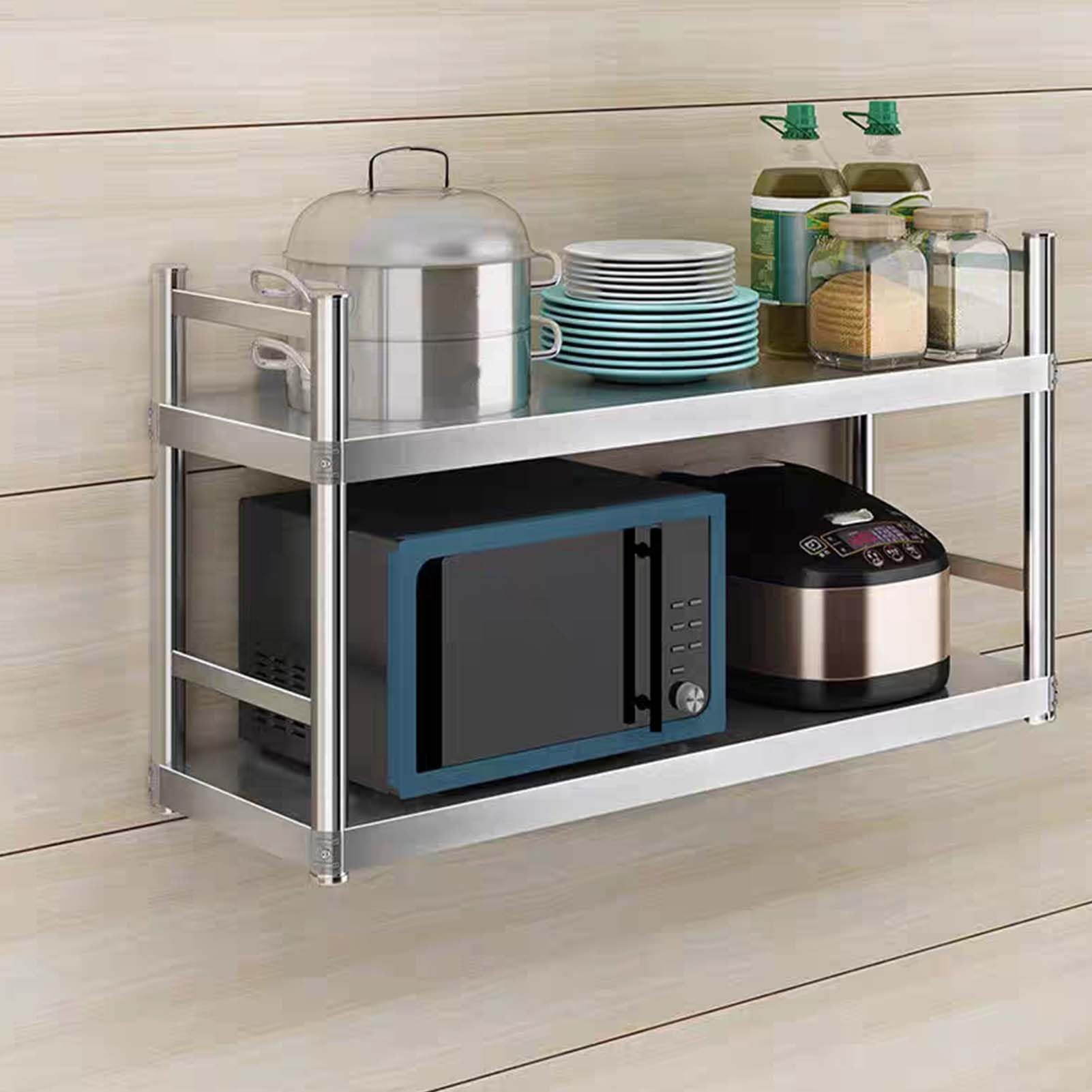 Étagère de rangement murale à 2 niveaux anti-chute en inox robuste