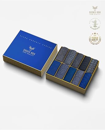 SOCKS BOX Mens Dress Socks, Premium Bamboo Rayon Socks for Men, Patterned, Elegant Design, 5/10 Pack, Gift Box