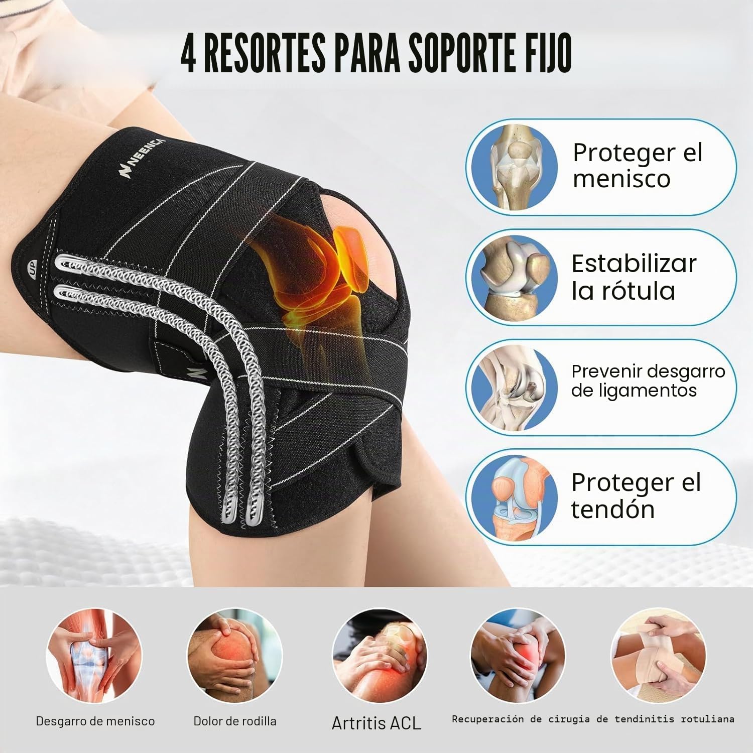 NEENCA rodilleras,Rodillera compresión con X-correas diseño-ACL, MCL, PCL,Desgarro de menisco & Artritis Dolor Alivio,Estabilizador Articulación con estabilizadores laterales & Rótula Gel Almohadillas