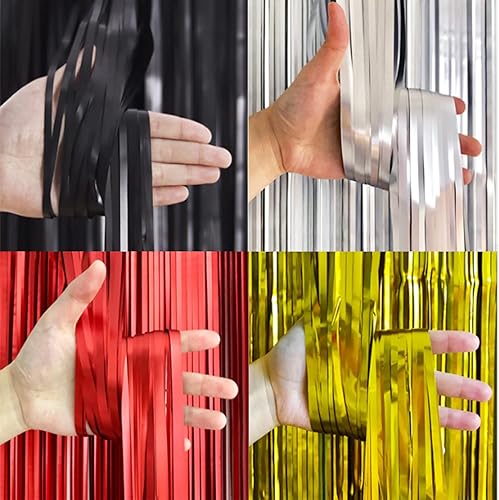 Miniatura 5 de DERIQ - Cortina de flecos de papel de aluminio para decoración de fiesta, paquete de 2 cortinas de oropel dorado de 3.28 x 6.56 pies, telón de fondo