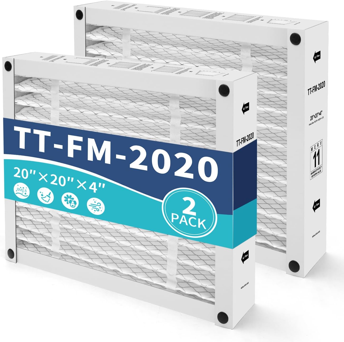 TT-FM-2020 Furnace Filter MERV 11 Compatible with TopTech TTFM2020 TT-FM-2020QB TT-MAC-2020 and TT-MAC-2122, 20x20x4 Collapsible (2 Pack)