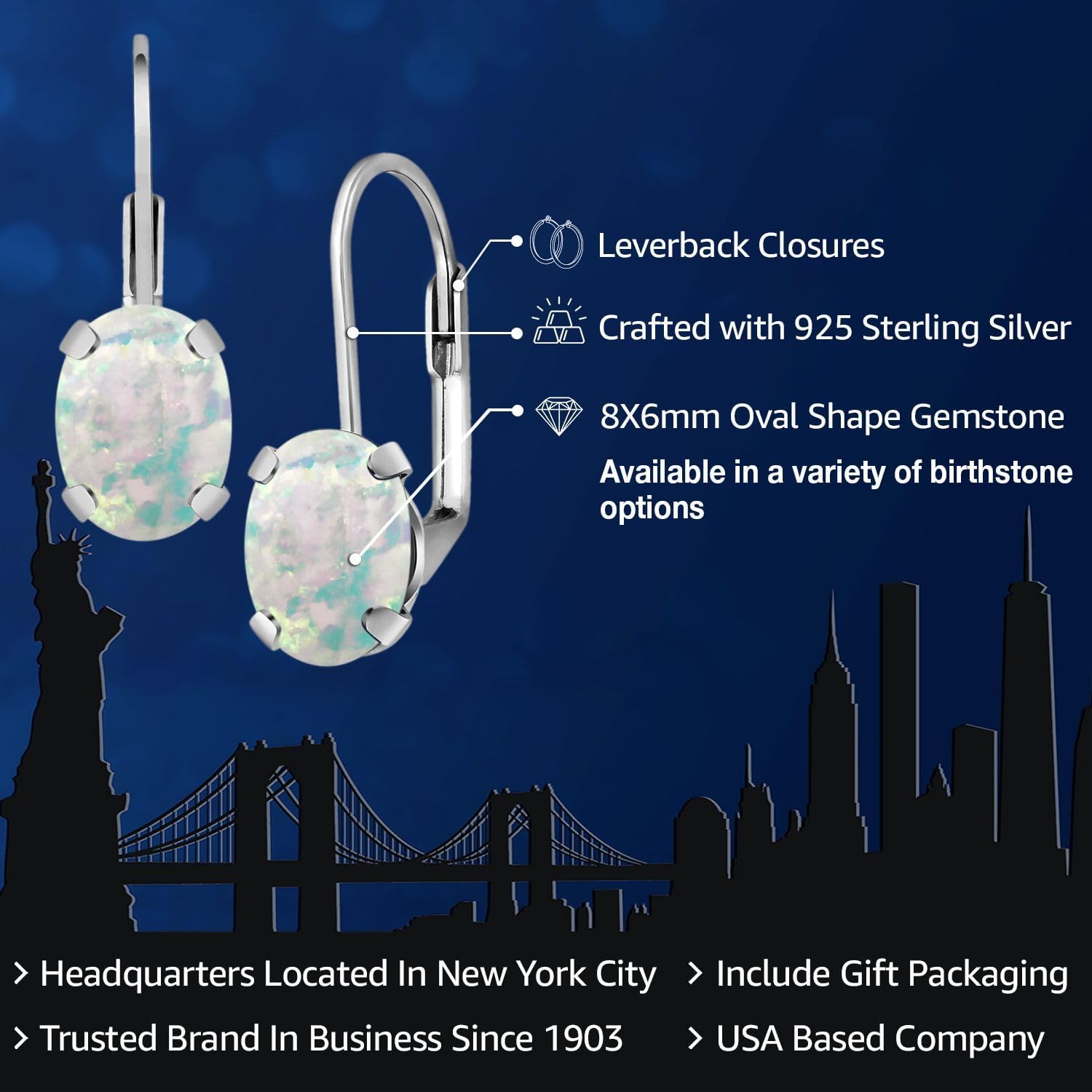 Gem Stone King 8X6MM Oval Drop Dangle Earrings for Women | 925 Sterling Silver | Genuine Gemstone Birthstone Leverback Earrings | Fine Jewelry Gifts for Her Mom Women Wife - Image 2