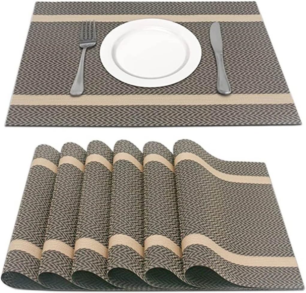 6-Piece Set PVC Washable Placemat Table Mat Placemat Set Kitchen Accessories Coaster Wine Mat Table Decoration(Black)