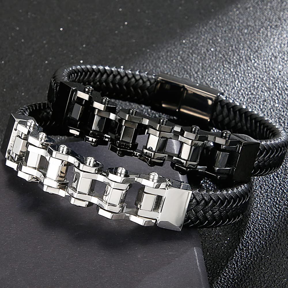 Armbänder Herren Armband Geschenk Armreif Männer Biker Motorrad Fahrrad Kette Armband Männer Geflochtenes Leder Manschette Armreif