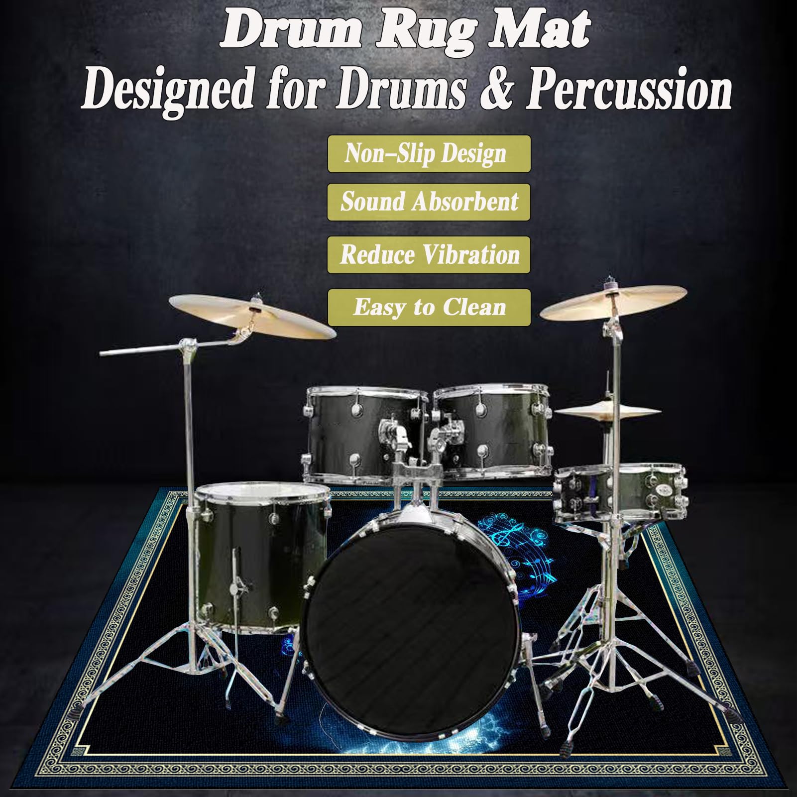 Drum Teppich Schlagzeug Teppich Schallschutz Teppich Schallschutzmatte rutschfeste Trommel Teppiche Schallschutzdecke für Bass Drum Snare, rutschfest Schalldicht Schlagzeugteppich 120 x 90 cm