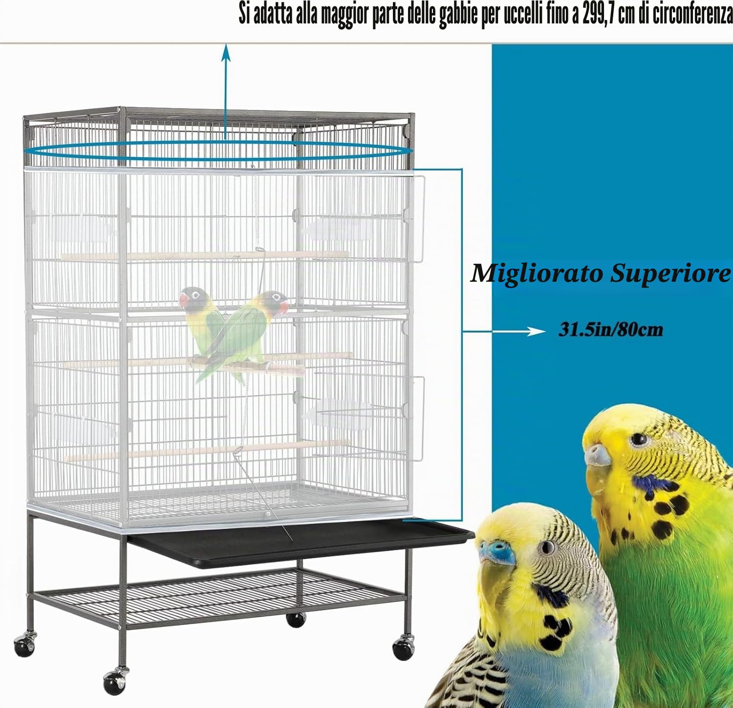 ASOCEA Grande Copertura per Gabbia Uccelli, Universale Rete per Gabbia Pappagalli Nylon Copertura Gonna per Gabbia per Uccelli per Gabbie Rotonde e Quadrate (Bianco, 118 * 31.5in/300 * 80cm)