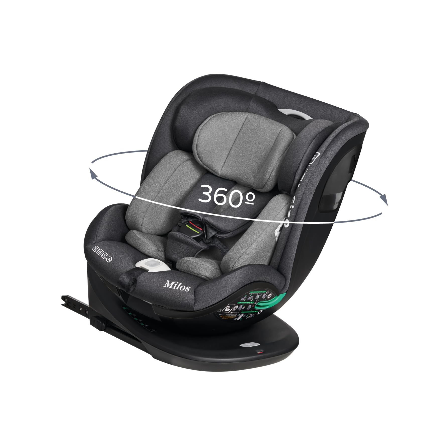 Ms Milos I-Size - Seggiolino da auto girevole a 360°, con ISOFIX e TOP Tether, 40-150 cm (0-36 kg), circa 0-12 anni - Reclinabile e Imbottita - ECE R129