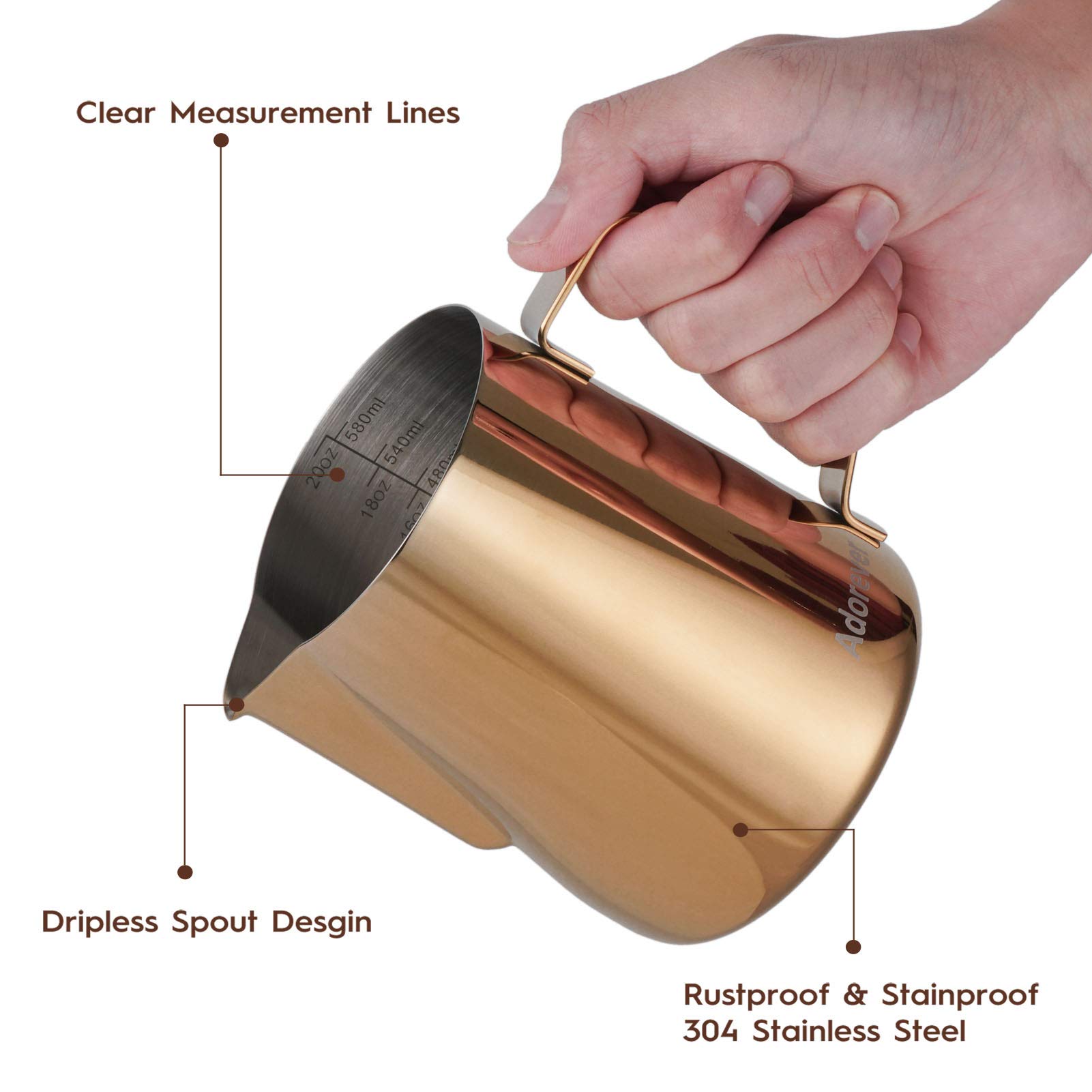 Pichet à Lait Inox Barista 600 Ml – Pot à Mousser Lait Pour Cappuccino, Latte Art – Bec Verseur Anti-Goutte Ergonomique