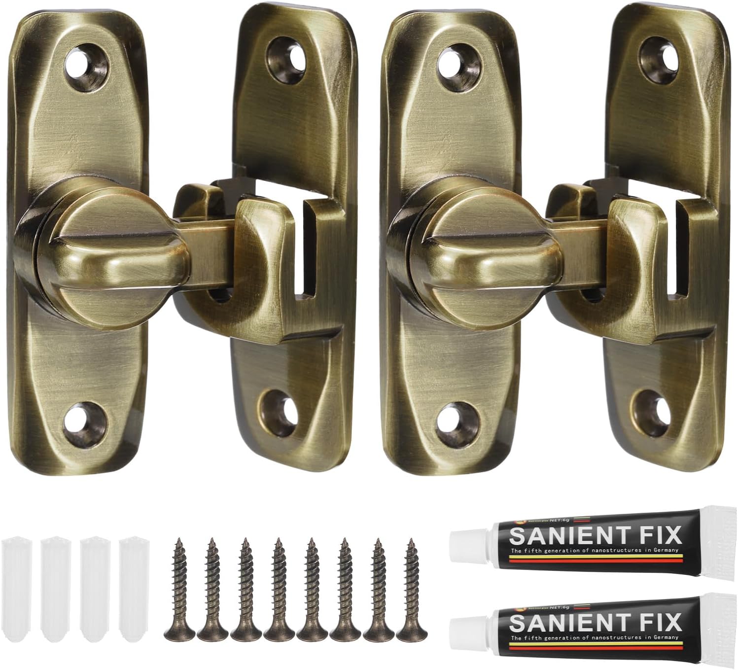uxcell 90/180 Degree Barn Door Lock, 2 Set No Drilling Zinc Alloy Flip Gate Sliding Latches, Portable Security Door Lock Latch for Kitchen Cabinet Push/Sliding/Barn Door, Red Bronze