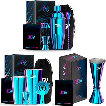 IOV Cocktail Shaker Bar Set, 24oz Martini Shaker and Jigger for Bartending and Boston Cocktail Shaker Bar Set, Bartender Kit Drink Mixer Set with 18 oz & 28 oz Boston Shakers.
