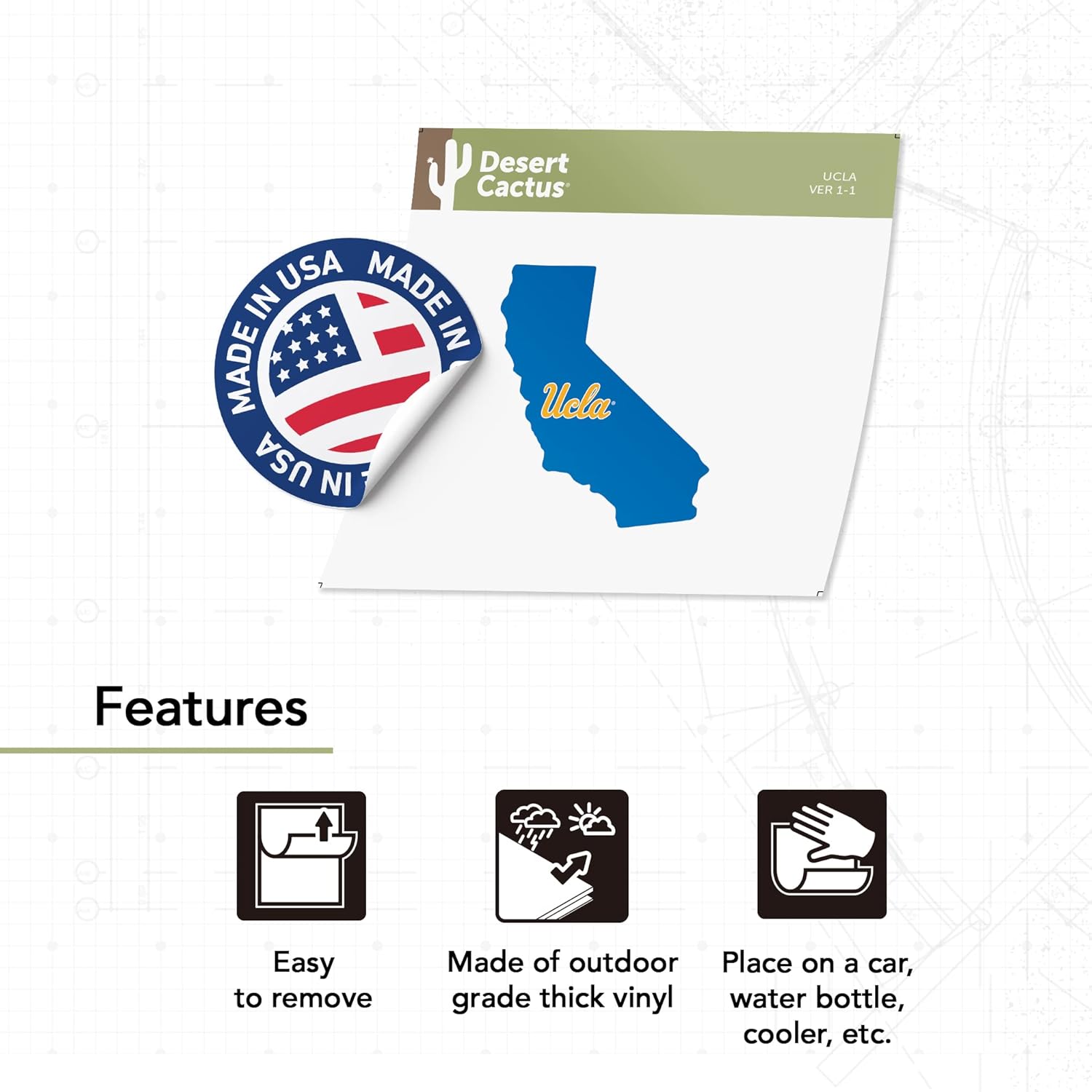 Desert Cactus University of California Los Angeles Sticker UCLA Bruins Vinyl Decal Laptop Water Bottle Car Scrapbook (State Border Sticker) - Image 3