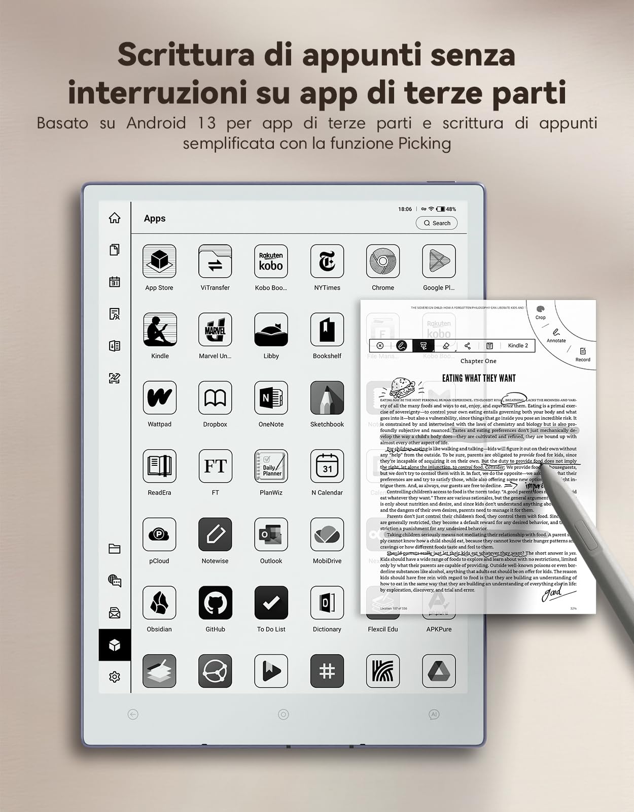 VIWOODS Bundle Aggiornato con AiPaper, Stylus Pro e 5 Punte, Carta 1300 AI E Ink Tablet, 10,65'' 300PPI Taccuino Elettronico con Penna, Ultra-Sottile 4,5mm, Leggero 370g, Dispositivo per Note da 128GB