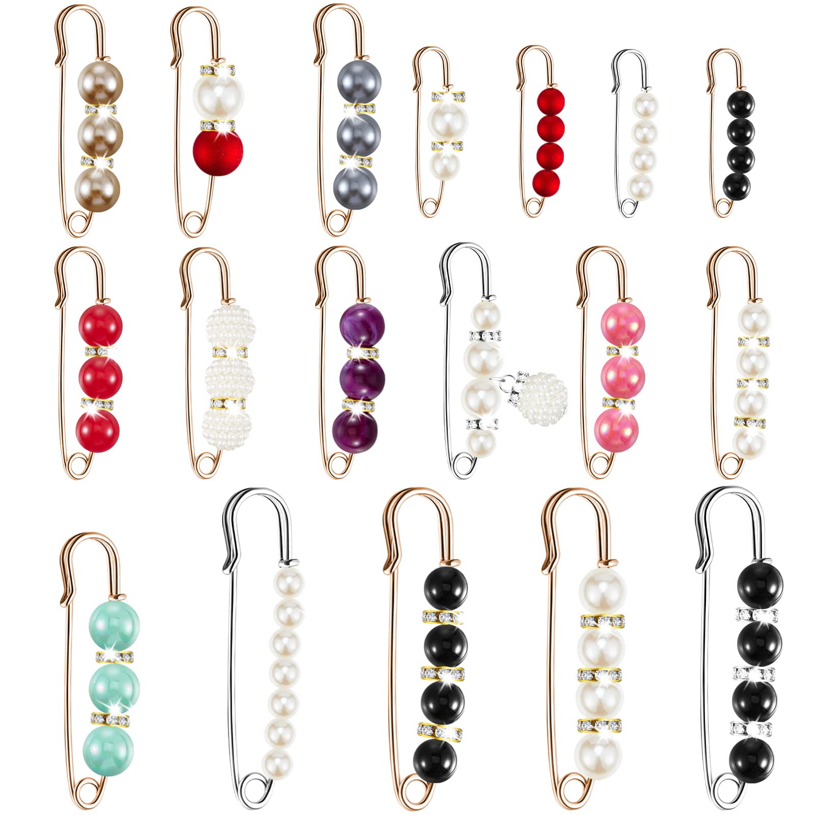 Hicarer 18 Pcs Pearl Safety Pin Brooches for Women Clothing Bright Style