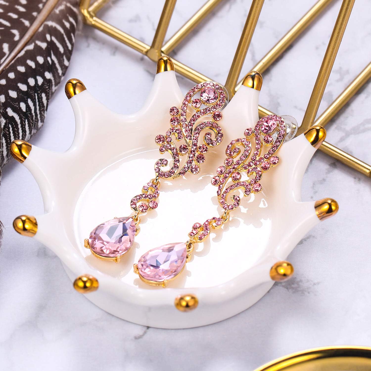 BriLove Women's Wedding Bridal Crystal Floral Scroll Chandelier Dangle Earrings - Image 3