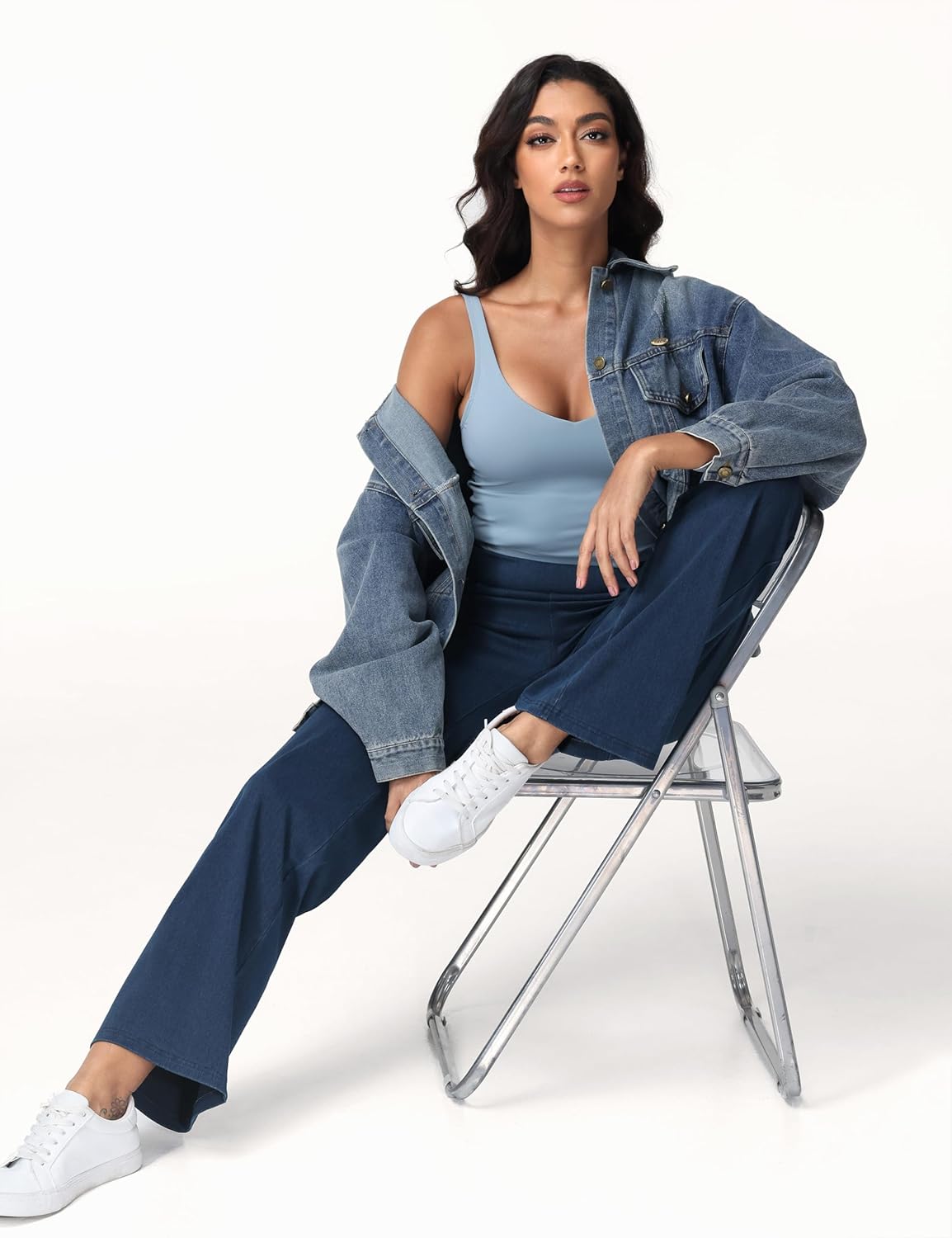 THE GYM PEOPLE Women's Wide Leg Jeans High Waisted Pull on Stretchy Baggy Basic Straight Denim Pants with Pockets - Image 7