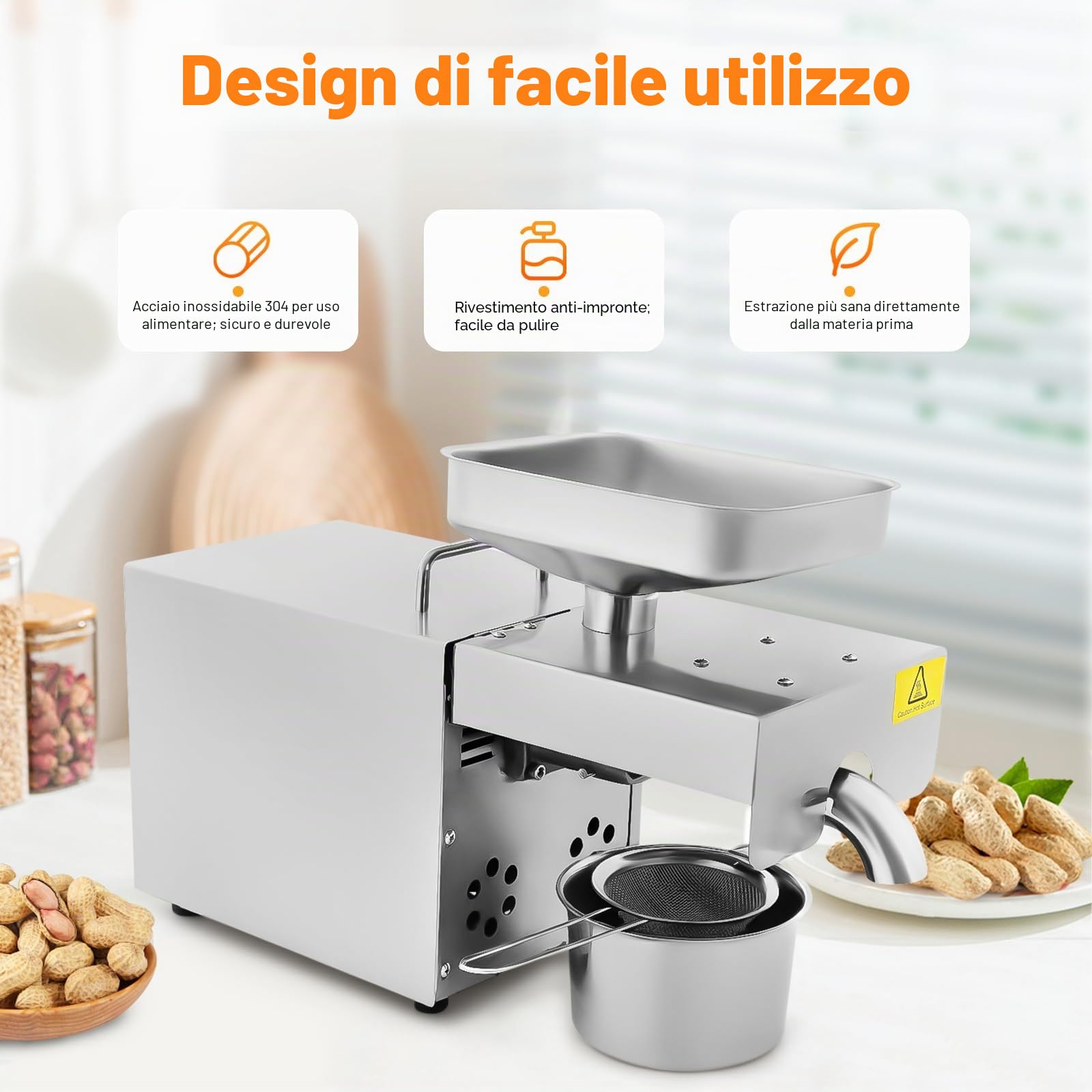 Pressa olio, in acciaio inox olio pressa 1500W Frantoio elettrico con controllo della temperatura Noci Arachidi Freddo e Caldo Olio Pressa Macchina per Commerciale Domestico