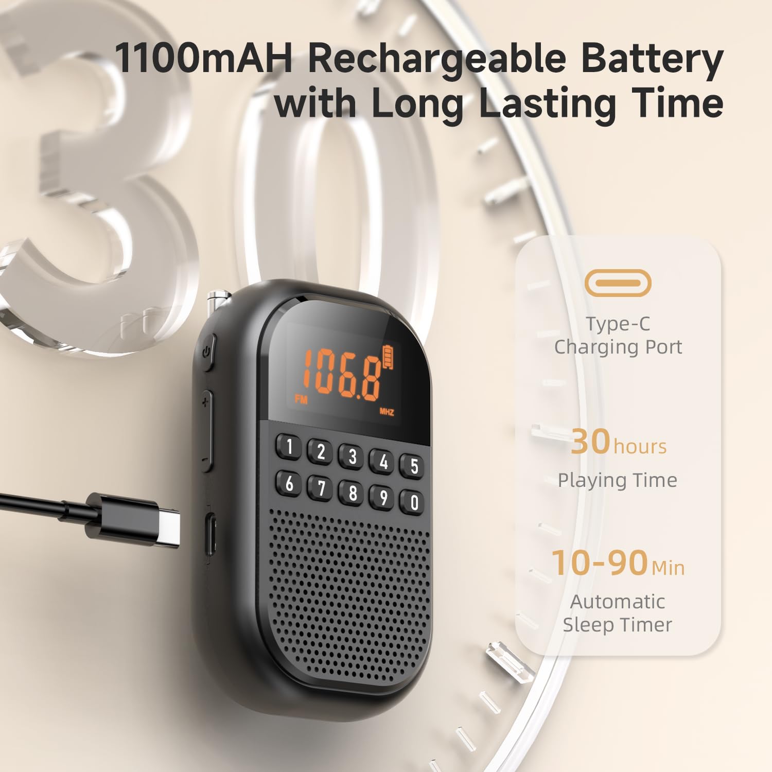 Radio Portátil Am/FM de Bolsillo Recargable, Soporta Conexión Bluetooth, Radio Mini con Antena Telescópica, Altavoz Grande, Auricular Estéreo y Temporizador de Sueño para Personas Mayores