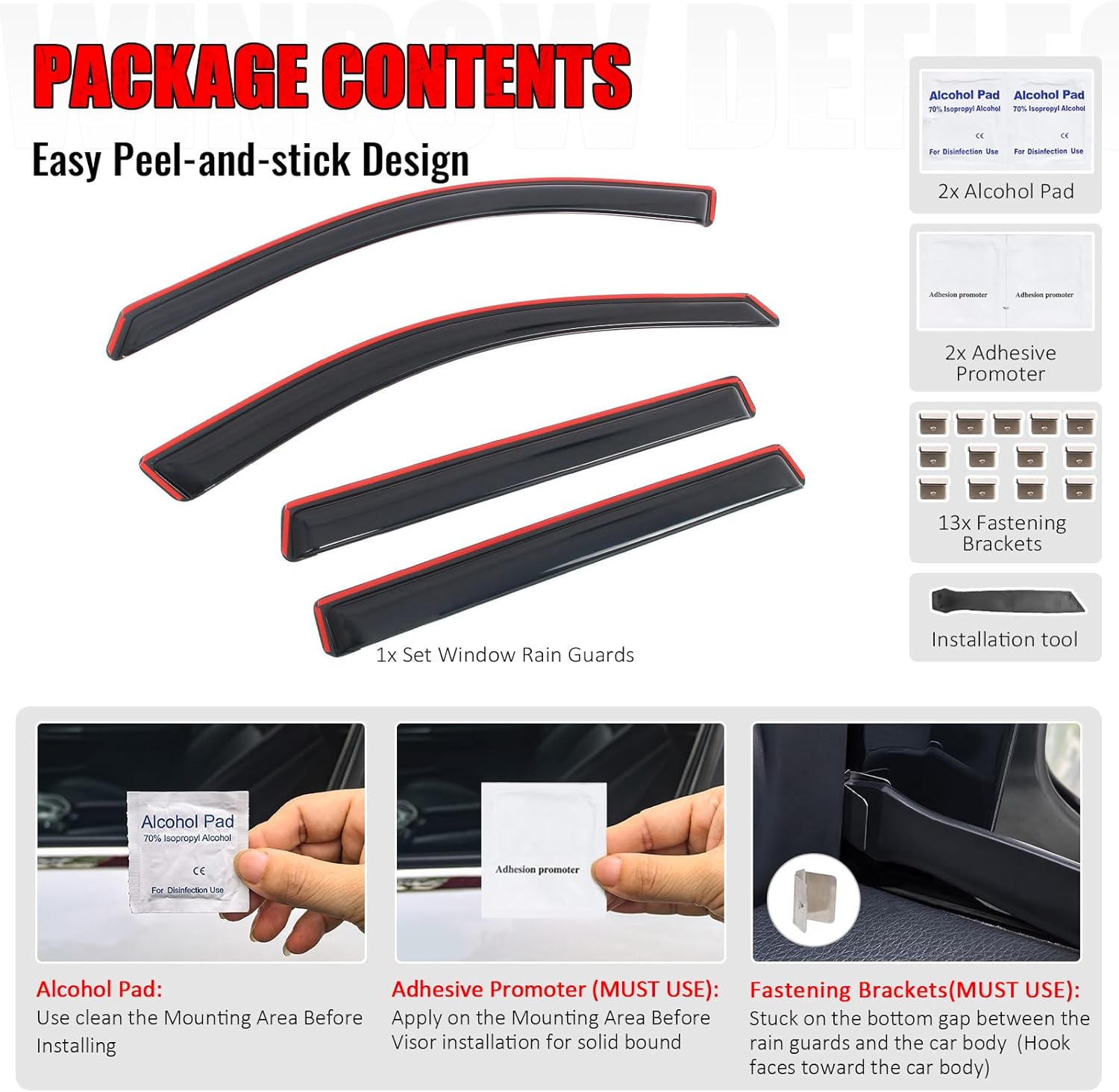 IKON MOTORSPORTS in Channel Window Visors Compatible with 2014-2023 Jeep Cherokee, Slim Style Acrylic Smoke Rain Guards, Side Window Wind Deflectors 4PCS