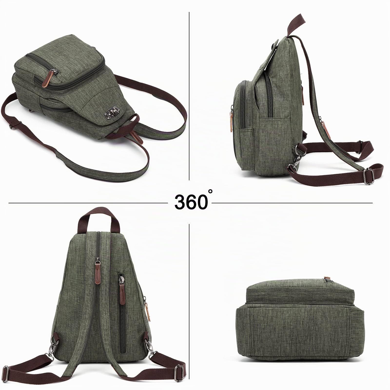 FANDARE Rétro Sac de Poitrine Petit Sac À Dos Bandoulière Sling Bag Sac Bandoulière Sac d'Epaule Sac d'école Sacoche pour Homme Femme Commuer Université École Voyage Daypacks Durable Polyester Verte