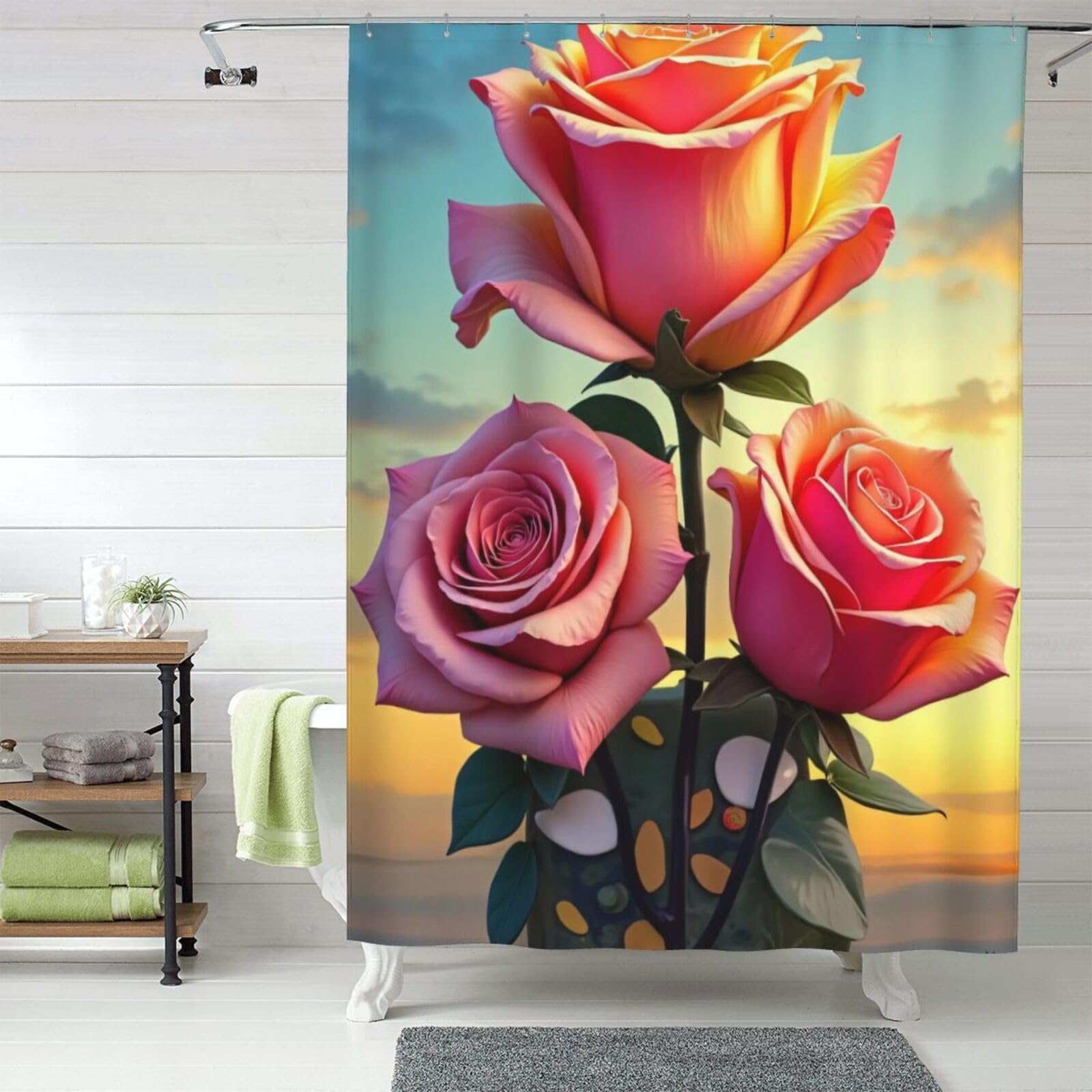 Rideau de douche rustique rose vif pour une ambiance de bain cosy