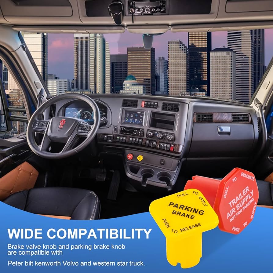 Parking And Air Brake Knobs 298818 298817, 298818N Yellow Semi Truck Parking Brake Knobs And 298817n Red Tractor Trailer Air Brake Knob Replacement For Peterbilt Kenworth Volvo Western Star Truck