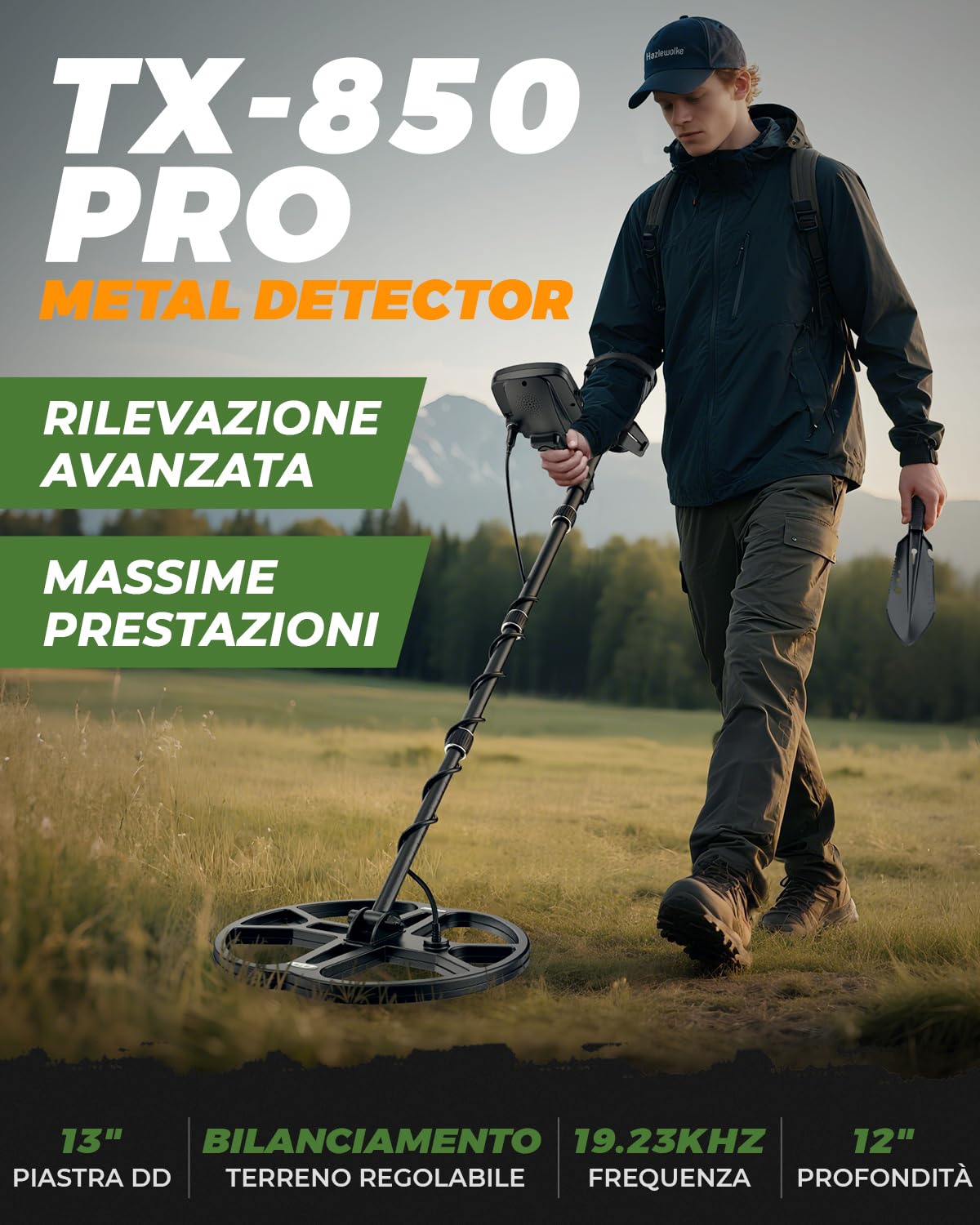 Metal Detector per Adulti professionali con Bobina Double-D Impermeabile 13", Alta Frequenza 19,23 kHz per Oro Detecting, Bilanciamento del Suolo Regolabile Migliorato, 3 Modalità di Rilevamento