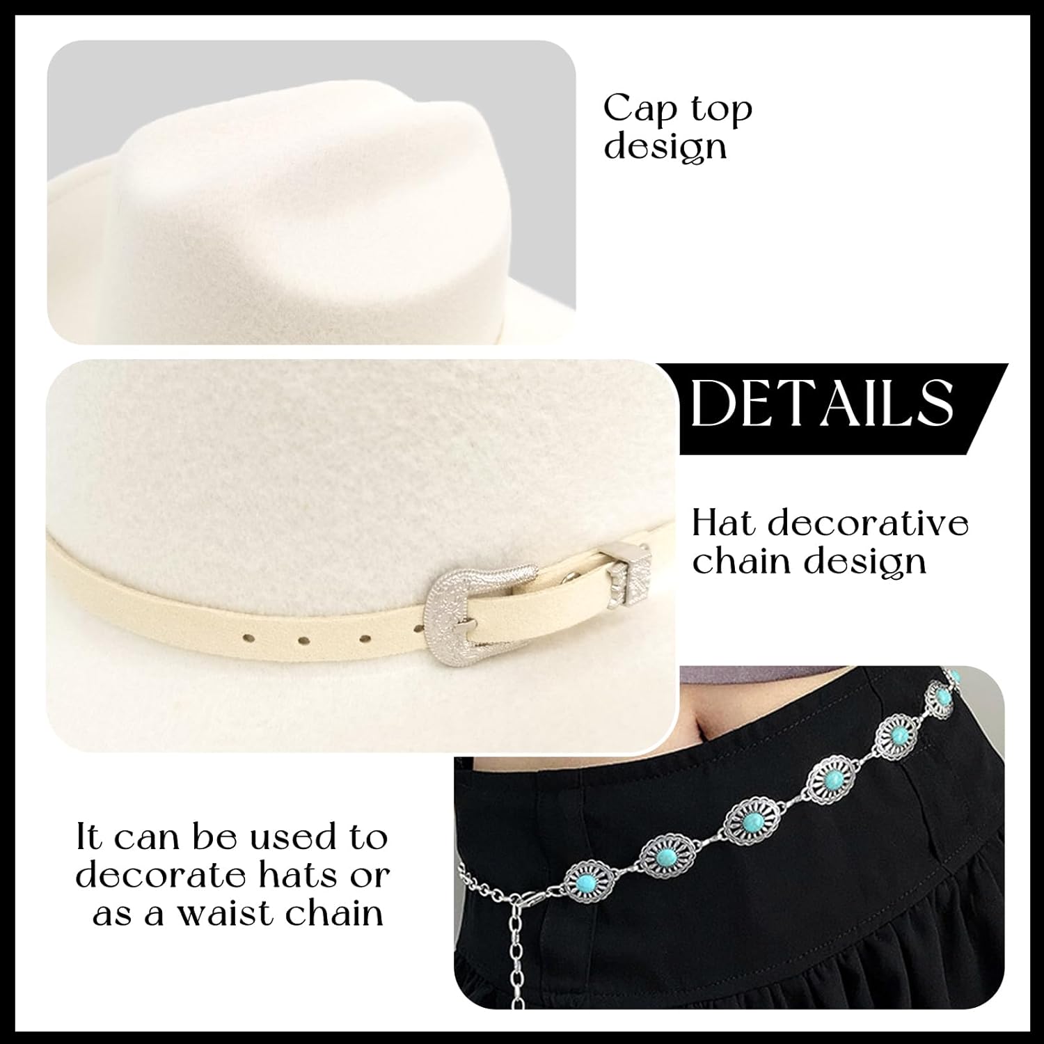 Classic Western Cowboy Hat for Men & Women, Felt Cowgirl Hat with Two Decorative Bands, ，Wide Brim， All-Season Wear - Image 3