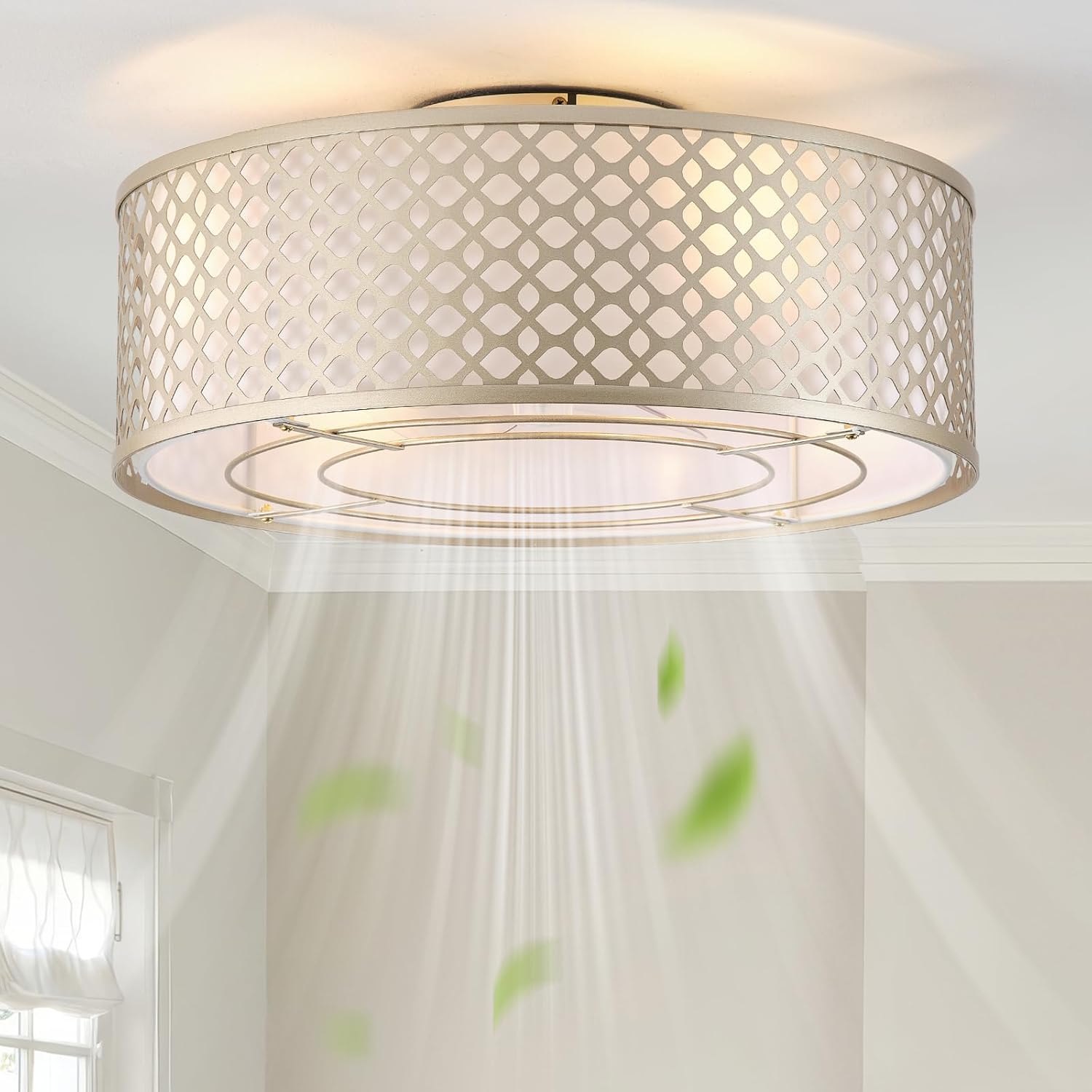 20" Gold Ceiling Fan with Light Flush Mount, Boho Ceiling fans with lights Remote Control, with 6 Speeds for Bedroom, Nursery, Living Room