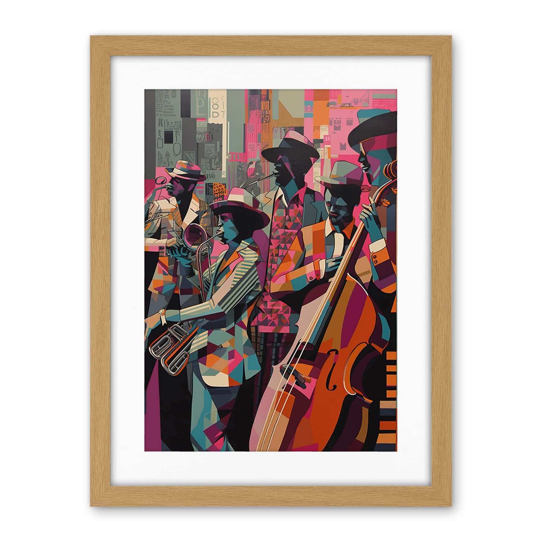 Artery8 New Orleans Jazz Festival Musicians Warming Up in the City Street Abstract Modern Painting Artwork Framed Wall Art Print 18X24 Inch