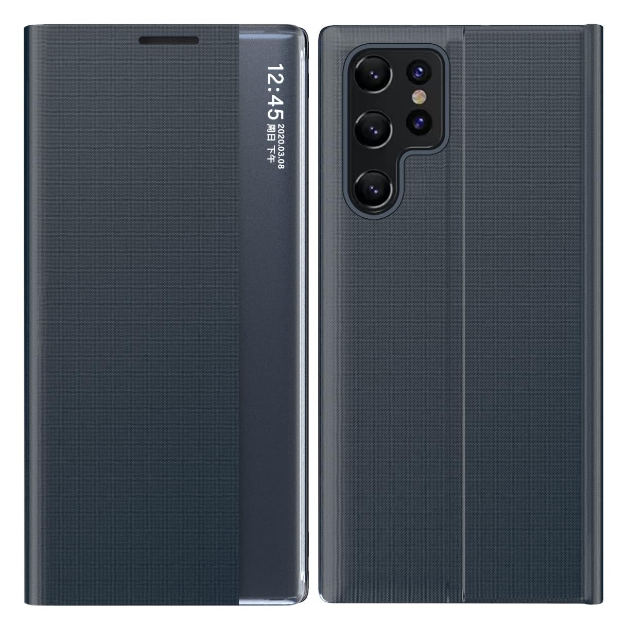 Etui do Samsung Galaxy S24 Ultra/S24 Plus/S24, etui ochronne z klapką magnetyczną, skórzane etui na telefon komórkowy z przezroczystym okienkiem z funkcją stojaka, czarne, S24 Ultra