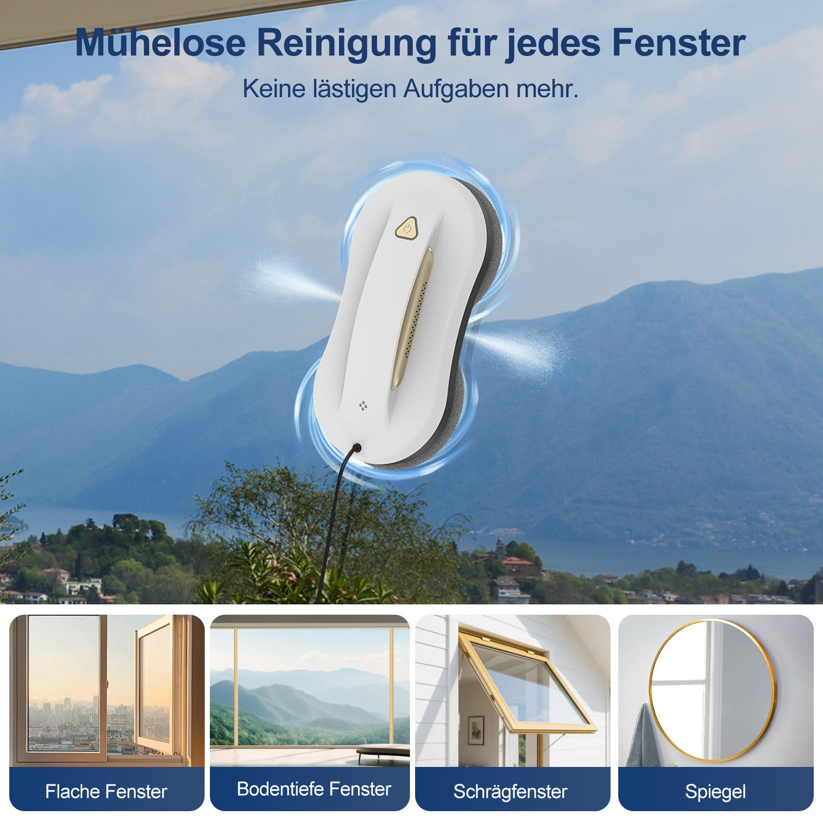 Fensterputzroboter mit KI-Navigation, Sprühfunktion und App-Steuerung
