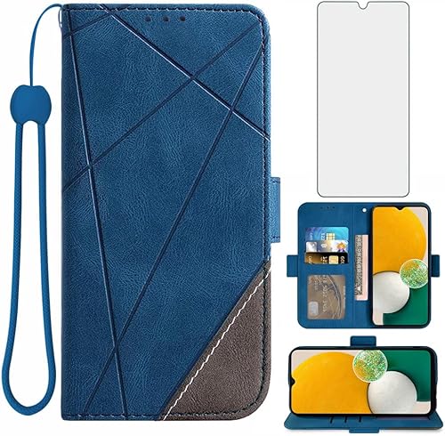 Asuwish Compatible con Samsung Galaxy A13 5G - Funda tipo cartera y protector de pantalla de vidrio templado, funda de cuero con tapa para