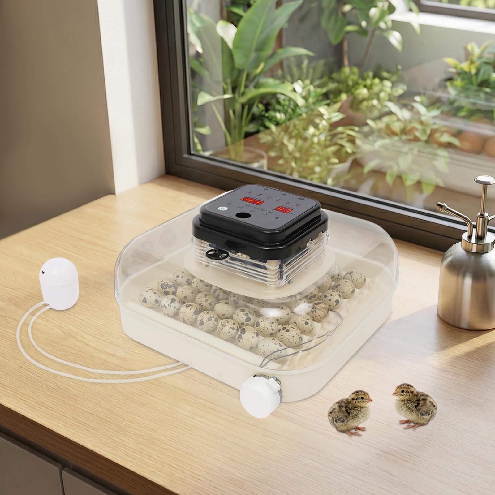 Incubatrice completamente automatica, polli incubatori con temperatura regolabile 0-40 °C e 50-90% di umidità 90 minuti e controllo delle uova a LED, incubatrice per uova di pollo e pappagalli (per 35