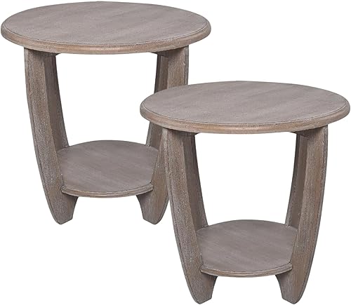 Miniatura 10 de COZAYH Mesa de centro rústica de granja con estante de almacenamiento, mesa auxiliar redonda moderna de estilo campestre francés para espacios Mesa