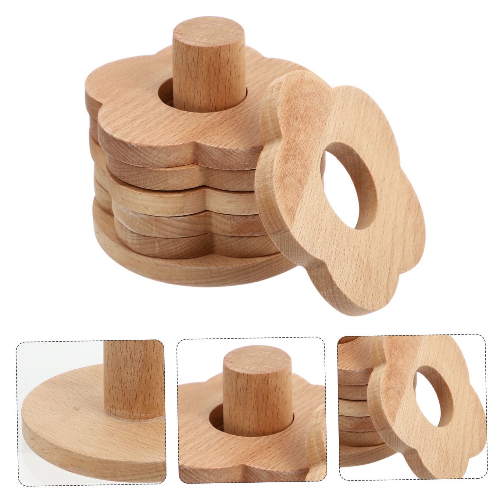 Posavasos de Madera Maciza 7 Piezas en Forma de Flor para Tazas | Khaki, Aptos para Mesa, Diseño y Antideslizante, Uso con Copas de Vino