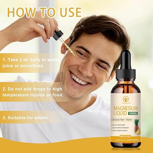 Miniatura 6 de Suplemento complejo de magnesio 7 en 1, líquido de glicinato de magnesio con fibra de celulosa, bromelina y vitamina B, C, D, zinc para un estado de