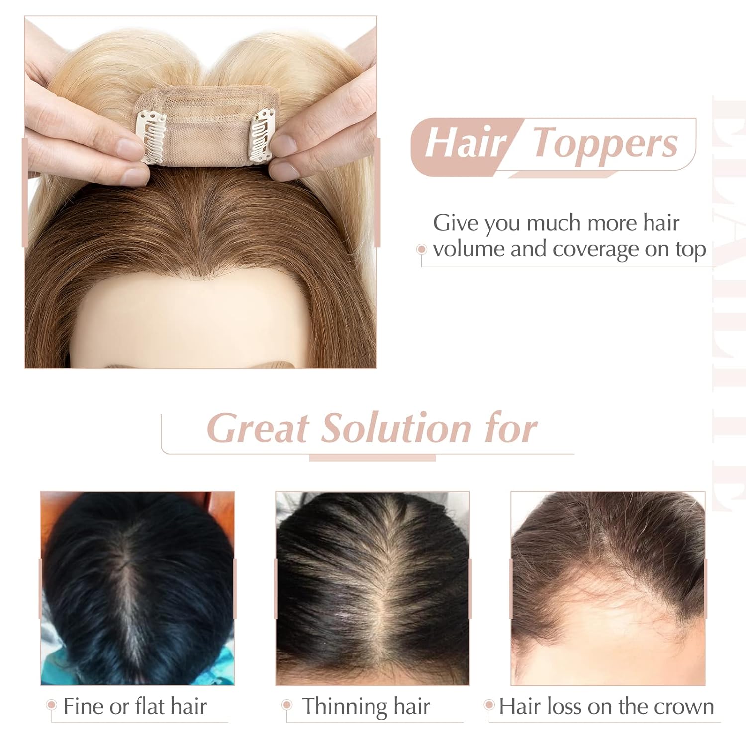 Elailite Hair Toppers for Women Real Human Hair Topper with Bangs Thinning Thin 5.1"x2.8" Silk Base Clip in Straight Remy Hairpieces 8 Inch Sandy Blonde mix Bleach Blonde