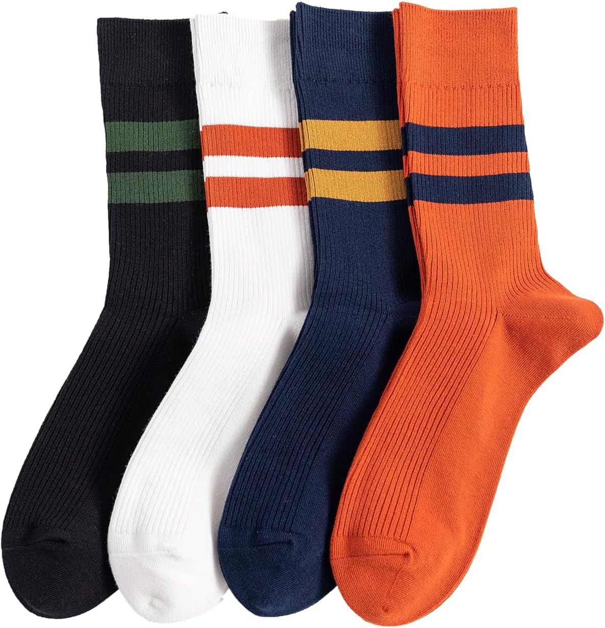 4 Pairs Men Striped colouful Crew Socks - Retro Athletic Casual Cotton Socks - Novelty Socks For Men