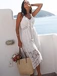 CUPSHE Robe d'été pour femmes Boho Maxi Dentelle haut Tassel V-Neck Flare Ruffle Robes de plage Blanc