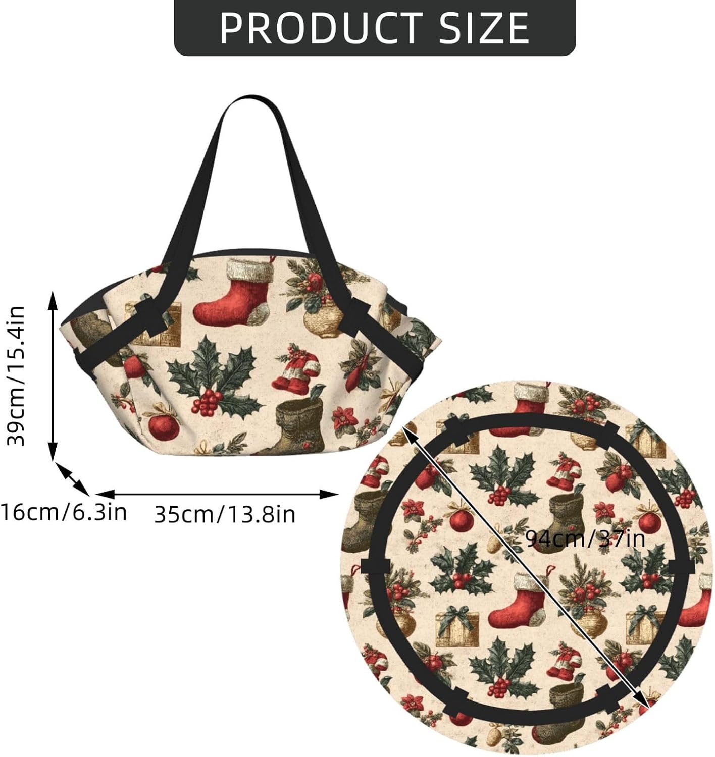 Winter Holiday Christmas (3) Pattern Foldable Camping Tote Bag Picnic Blanket Bag Portable Beach Mat Tote Waterproof Outdoor Picnic Mat Carry Bag
