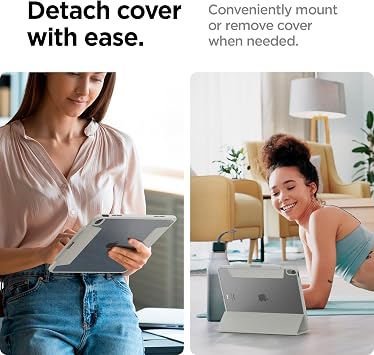 Spigen iPad Air 13 (M4 2026 / M3 2025 / M2 2024) ile Uyumlu Kılıf Air Skin Pro Manyetik Stand özellikli Sararmaya Dayanıklı Gri Kapak - ACS07677 (Spigen TR Garantili) | Şık Tasarım, Manyetik Kapak, Şeffaf Arka Taraf, Kalem Tutucu, Üç Katlı Stand (2026/25/24) - Gri