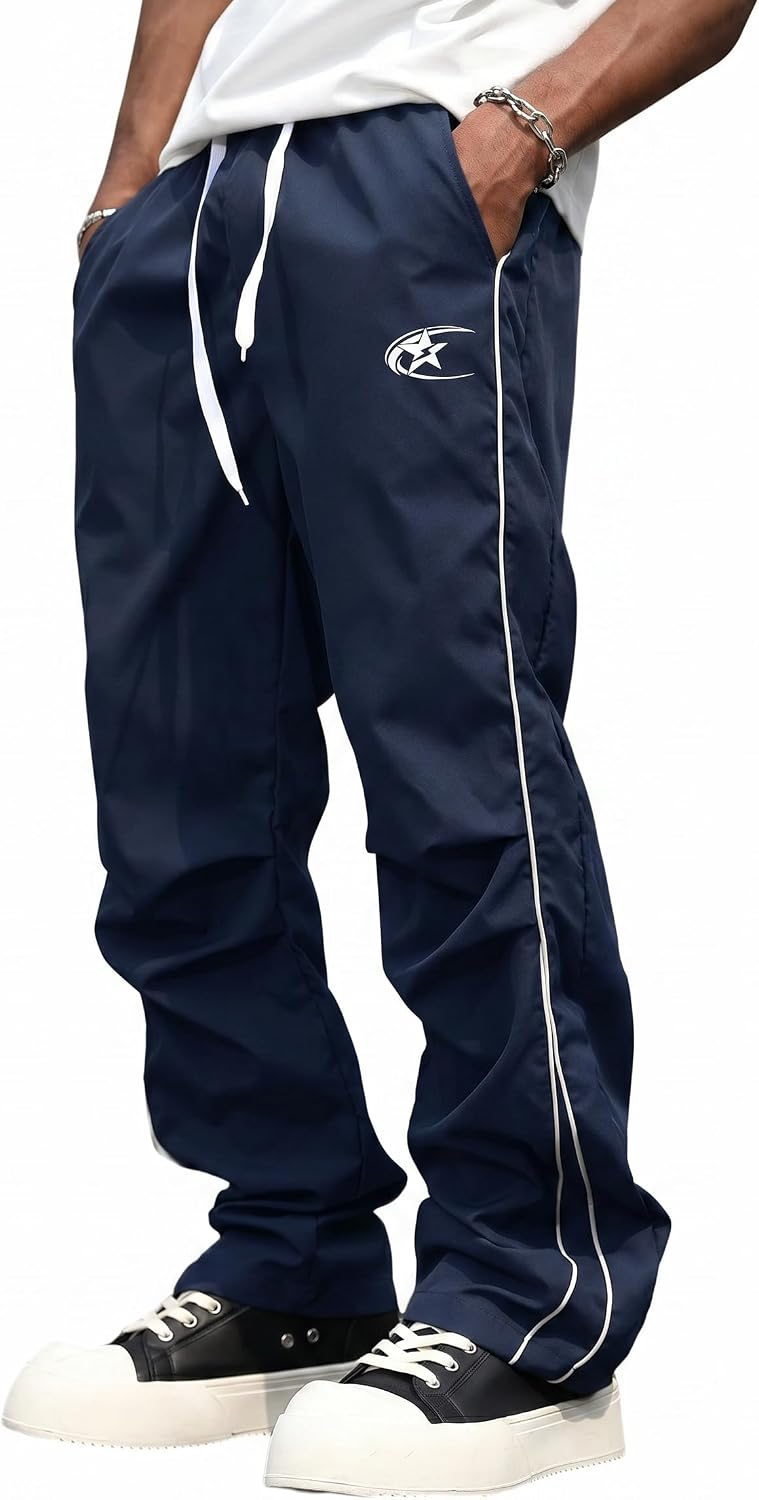 QJQ Men's Baggy Sweatpants Y2K Parachute Drawstring Wide Leg Pants Vintage Cargo Track Pants Casual Streetwear