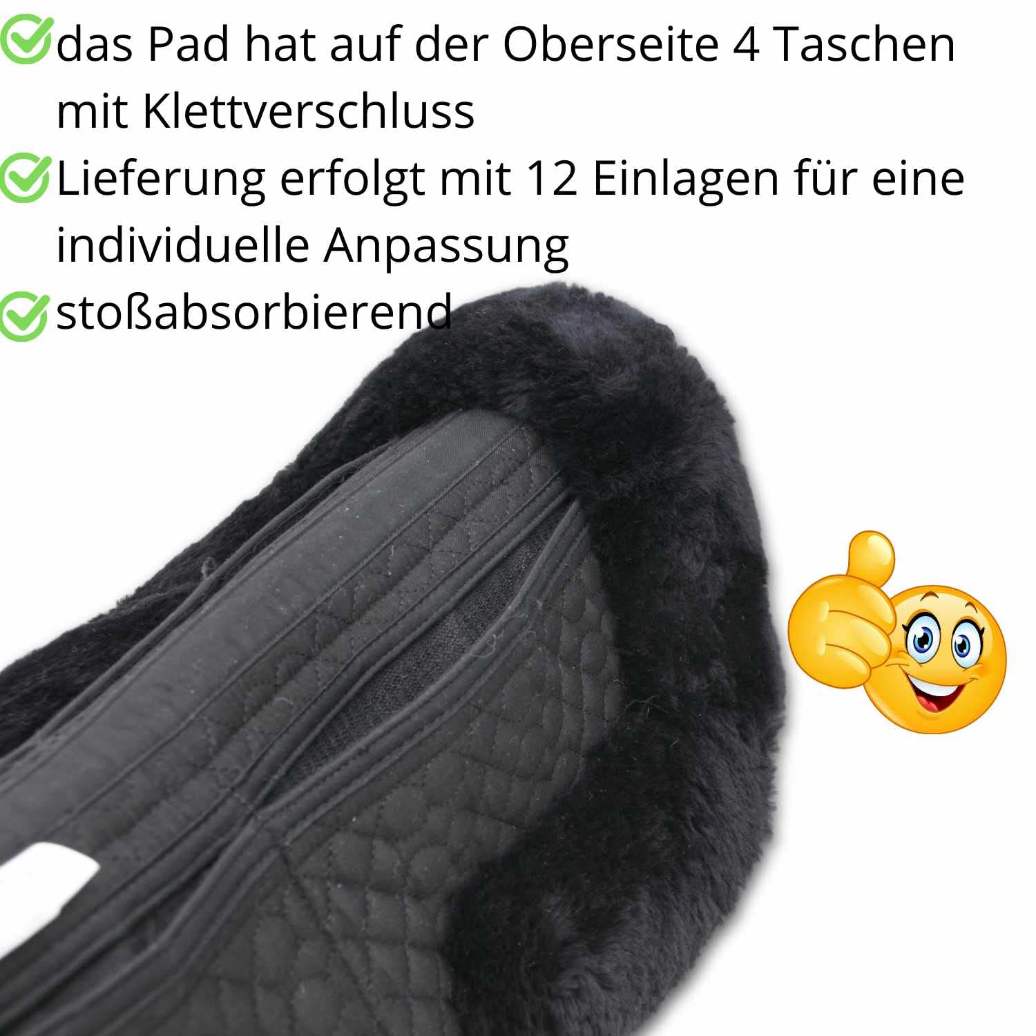 AMKA PRO Lammfell Sattelkissen Korrekturpad mit Einschubtaschen 12 Einlagen